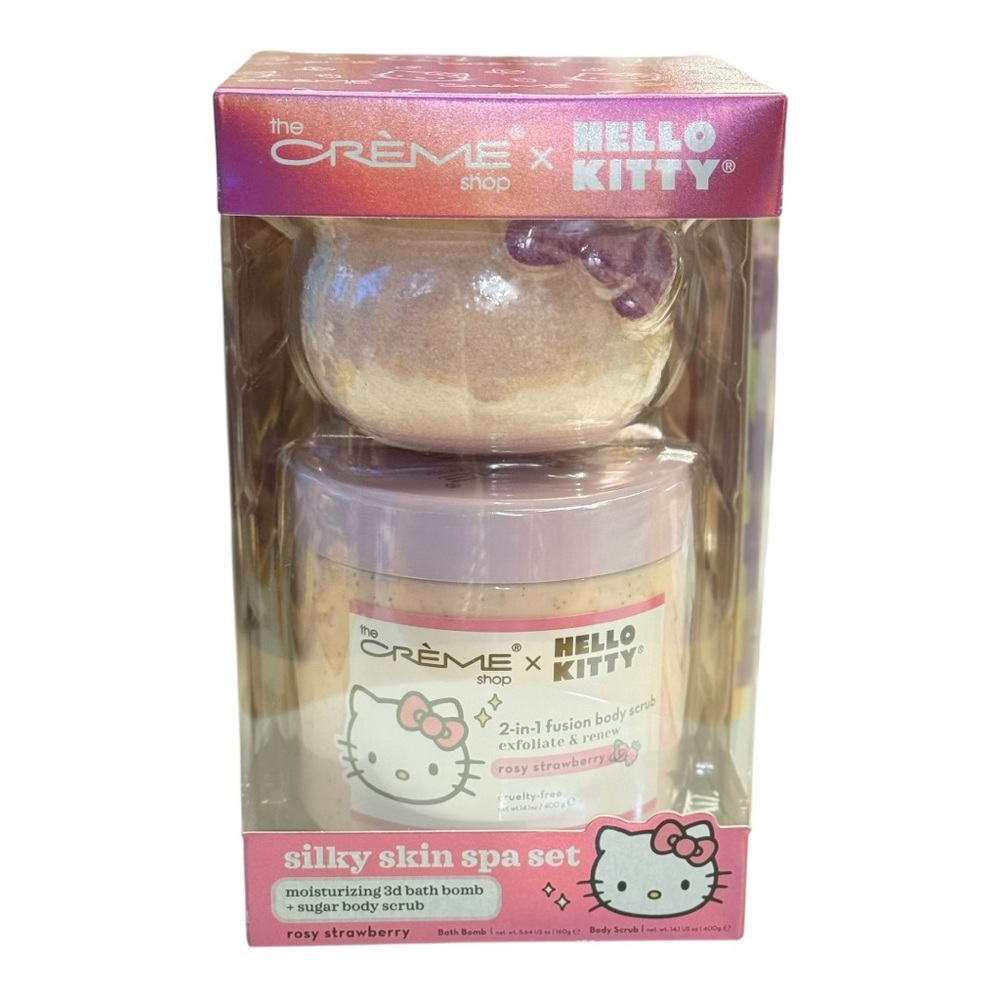 Hello Kitty Silky Skin Spa with rosy strawberry sugar body scrub & 3D bath bomb